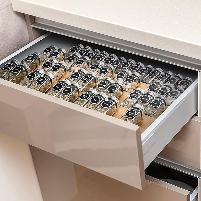 Bamboo Spice Rack Tray - Spice Drawer Organizer for Kitchen Cabinets Storage and Organization (Jars Not Included, 8 Individual Pieces, Not Expandable)