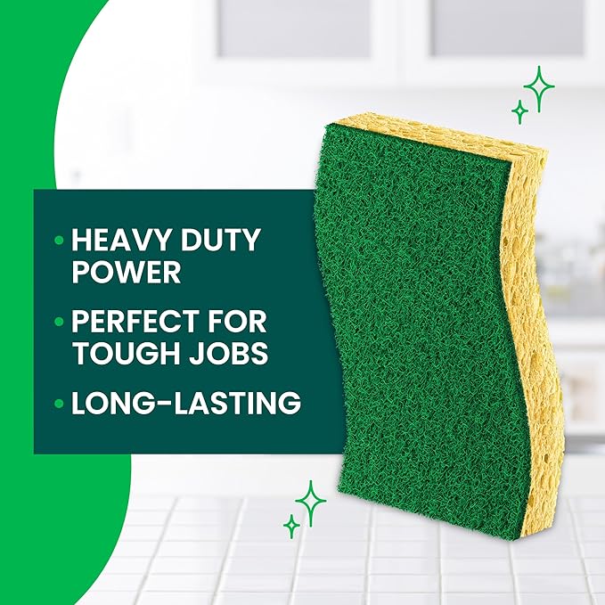 Scotch-Brite Heavy Duty Scrub Sponge, 12 Kitchen Sponges, Designed for Tough Messes in the Kitchen, Lasts 3X Longer*, Best for Cast Iron Skillets, Outdoor Grills, Flexible, Durable & Strong