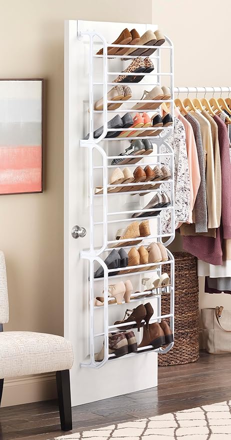 Whitmor 36 Pair Over The Door Shoe Organizer, 12 Tier Hanging Shoe Organizer, Heavy Duty Metal Shoe Holder, Hanging Shoe Rack for Closet Organizer & Storage, 72" L x 22.5" W x 7.5" H, White