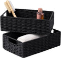 UBBCARE 2 Pack Wicker Basket, 11.5L×7.5H×3.5W inch Woven Paper Rope Storage Baskets for shelves, Foldable Rectangular Storage Baskets with Handle, Storage Basket for Organizing, Black
