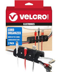 VELCRO Brand Cord Organizer for Desk & Nightstand, Valentine’s Gift for Him, 5 Cable Slots with Sleeve Routing, Adhesive Wire Holder for Cord Management, Home, Office & Gaming, Black 2 Pack