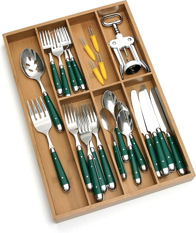 Lipper International 8877 Bamboo Wood Flatware Organizer with 7 Compartments, 12" x 17-1/2" x 1-3/4"