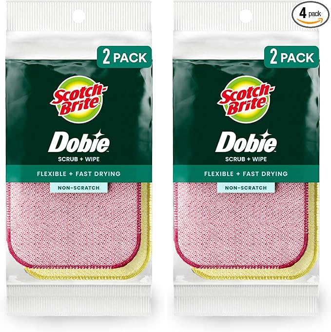 Scotch-Brite Dobie Sponge Cloths | Scrub & Wipe | Non-Scratch | Absorbent | 2 Pack