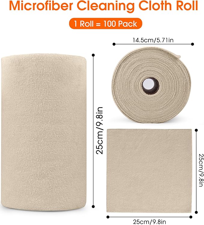 CHAUNCEY HOME Microfiber Cleaning Cloth Roll - 100 Pack Tear Away Microfiber Paper Towels, Reusable, Washable, Scratch-Free, Kitchen Towels for Car, Home, Kitchen, Glass, Dishes(Desert Gold)