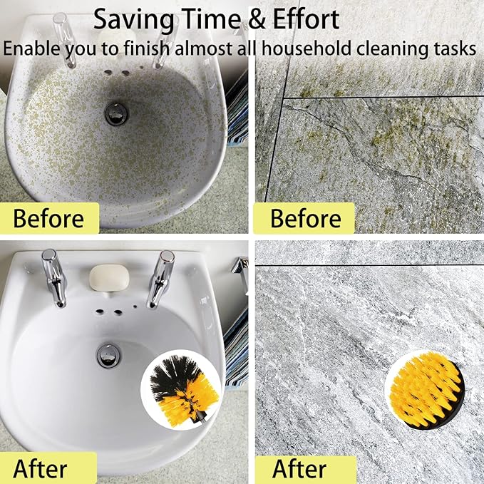Drill Brush Attachment Set, 7 Pack 1/4in Power Scrubber Brush + Extend Long Rod, Power Cleaning Scrub Brush for Bathroom, Tub, Tile, Floor, Grout, Boat(White)