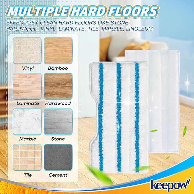KEEPOW Reusable Replacement Pads Compatible with Shark VACMOP VM252 VM200 VM401 VM180 VM252GN VC205 VM250 VM200P12, Compatible with VACMOP Pads Refills for Hard Floor Cleaning, Blue&White, 4+2+1 Pack