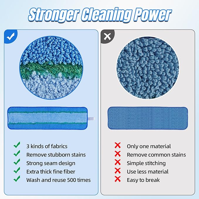 3 Pack Deep Cleaning Pad for Bona Hardwood Floor Cleaner Mop Replacement, Washable & Reusable Pads for Bona Family of Mops, Spray Mop Pads for Hard Surface Floors Cleaning