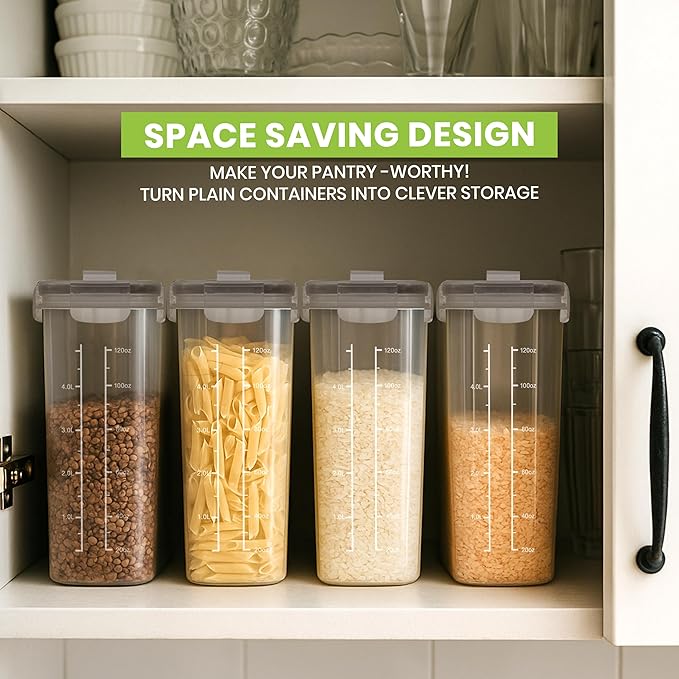 Utopia Kitchen Cereal Containers Storage Set – 3 Pack 4L(135.2 oz) Airtight Food Storage Containers with Lids, BPA-Free Cereal Dispensers for Pantry Organization and Storage (Clear)