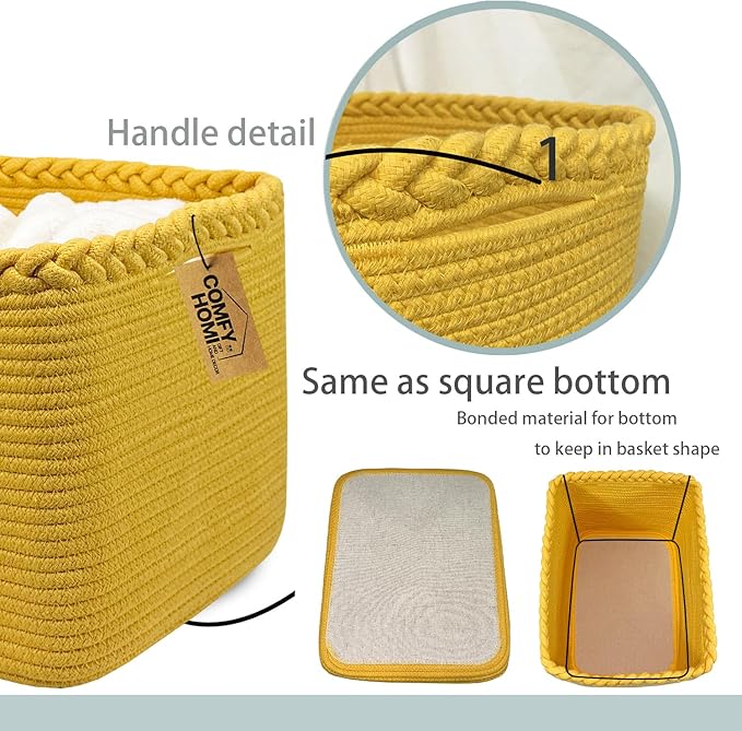 COMFY-HOMI 3Pack Small Woven Cotton Rope Basket for Organizing, Gift Baskets for Handles, Empty Gift Baskets, Medium Rope Basket|13.5" x 11" x 9.5" home decor for Living Room, Bathroom
