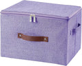 Storage Bins with Zipper Lid Foldable Fabric Lidded Storage Boxes Baskets Cubes Washable Collapsible PU Leather Handle Cotton Linen Shelves Closet Organizer Container(Purple, Large Size)