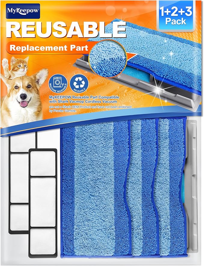 Reusable Replacement Pads Compatible with Shark Vac Pad VM252 VM251 VM200 VC205 VM250 VM200 VM200C VM190 VM250 QM250 VM190 VM200P12 Vacuum Mop Refills Upgraded Design of Dirt Chamber, 3+2+1 Pack