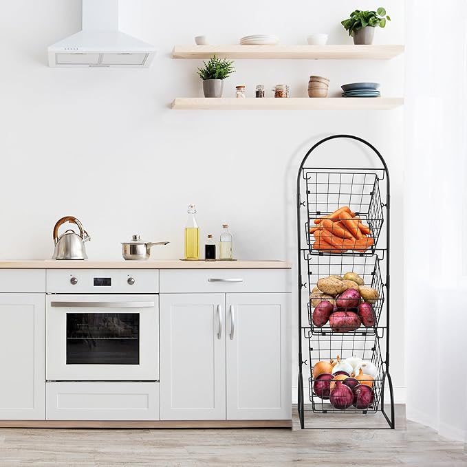 Sorbus 3-Tier Wire Market Basket Storage for Fruit, Vegetables, Toiletries, Household Items, Stylish Tiered Serving Stand for Kitchen, Bathroom Organization
