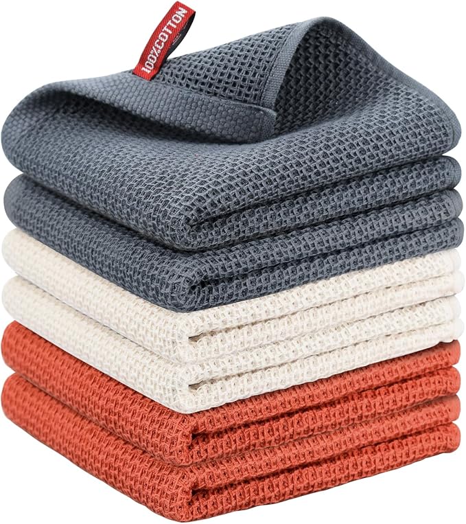 Nialnant 6 Pack Kitchen Towels,Large 100% Cotton Hand Towels,Absorbent Dish Towels for Drying Dishes-13x28 Inches,Multi Color