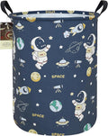 HUNRUNG Laundry Hamper,Large Canvas Fabric Lightweight Storage Basket Toy Organizer Dirty Clothes Collapsible Waterproof for College Dorms（Round-Blue Space Astronaut）
