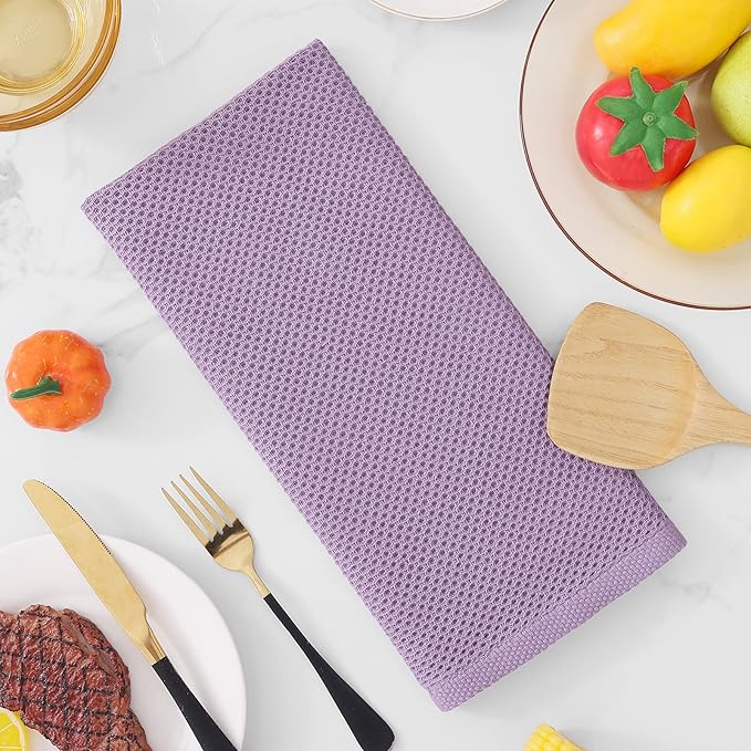 Homaxy 100% Cotton Waffle Weave Kitchen Dish Towels, Ultra Soft Absorbent Quick Drying Cleaning Towel, 13 x 28 Inches, 4-Pack, Lavender