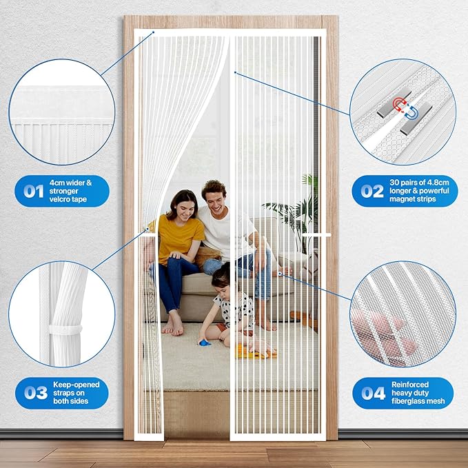 Heavy Duty Door Screen Magnetic Closure, LOVIGA Thickened Fiberglass Screen Door Mesh, Self Sealing, Tear Resistant, Easy Assemble, Fine Mesh Keep Bugs Out Fit Door Size 30 Inch X 82 Inch White