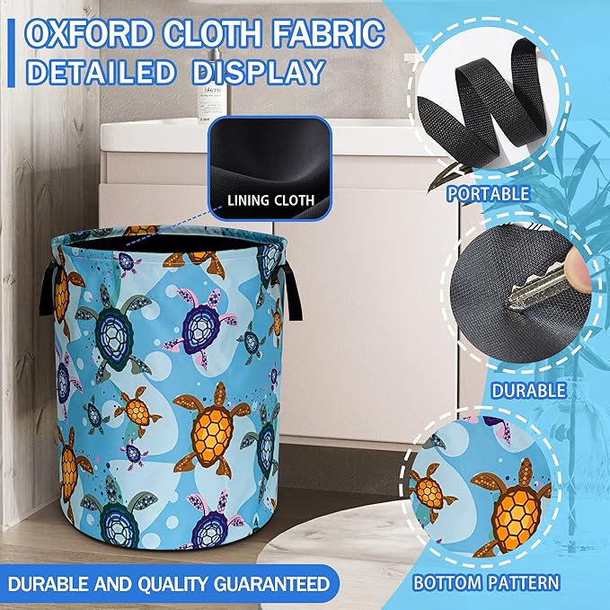 Sea Turtle Laundry Basket Oxford Cloth Funny Animal Laundry Hamper With Handle Foldable Portable Clothes Storage Basket 18.9 X 16.5 In Storage Bag For Laundry Room/Bathroom/Bedroom/Dormitories
