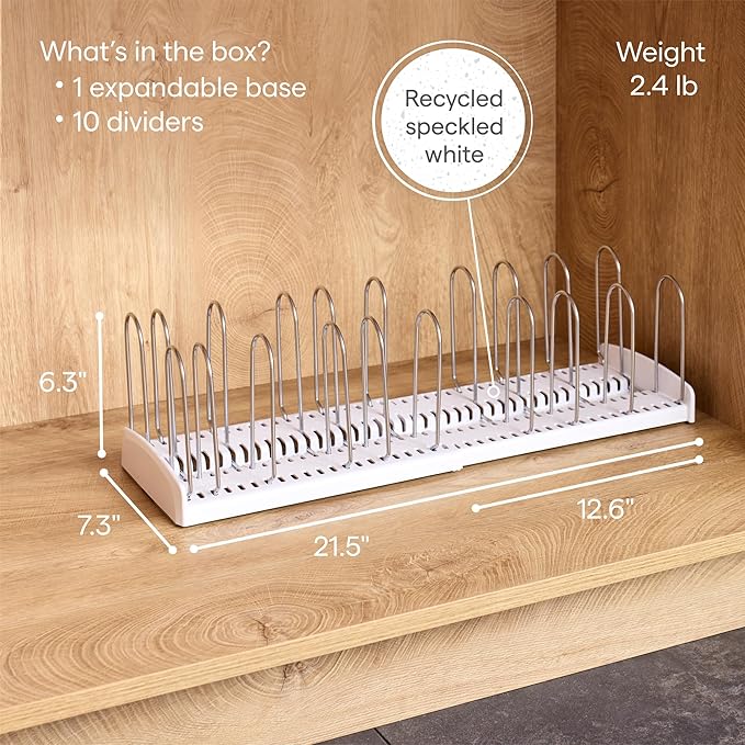 YouCopia StoreMore Expandable Pan and Lid Rack with Steel Wires, 12.5"-22" Wide Adjustable Pan Organizer for Kitchen Cabinet Storage, Premium Edition