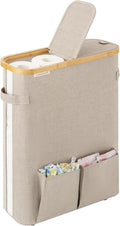 StorageWorks Toilet Paper Storage Baskets with Dual Flip Lids, Toilet Paper Organizer for Bathroom, Toilet Paper Container with Side Pocket, Holds 15 Mega or 20 Regular Rolls, Large, Light Khaki