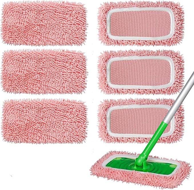 6Pcs Reusable Microfiber Mop Pads Compatible with Swiffer Sweeper Mop, Wet and Dry Flat mop Cover, Replacement Sweeping Mopping pad Refills for Surface/Hardwood Floor Cleaning