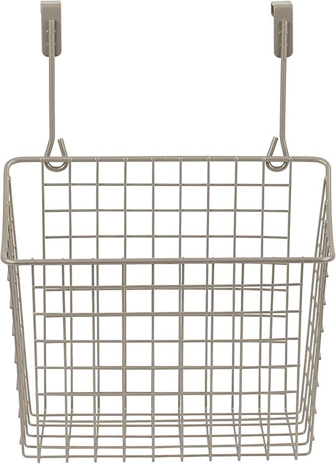 Spectrum Hanging Baskets for Organizing (Large, Satin Nickel) - Grid Over the Cabinet Wire Basket- Kitchen or Bathroom - Door Hanging Storage Organizer for Cleaning Supplies, & Towels (Pack of 6)