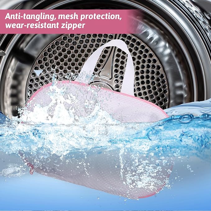 Bra Washing Bags for Laundry, 2 Pcs Bra Laundry Bags for Washing Machine Mesh Lingerie Wash Bag with Zipper for Washing Delicates Underwear Brassiere (Pink, A Cups)