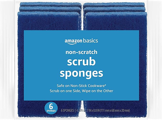 Amazon Basics Non-Scratch Scrub Sponges, Safe on Non-stick Cookware, Blue, 6 Count