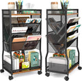 8 Tier Rolling Book Cart with Wheels, Mobile Book Storage Cart with 2 Sides Access Bookcase for Narrow Space, Rolling File Organizers and Storage for Home Office Living Room Classroom School