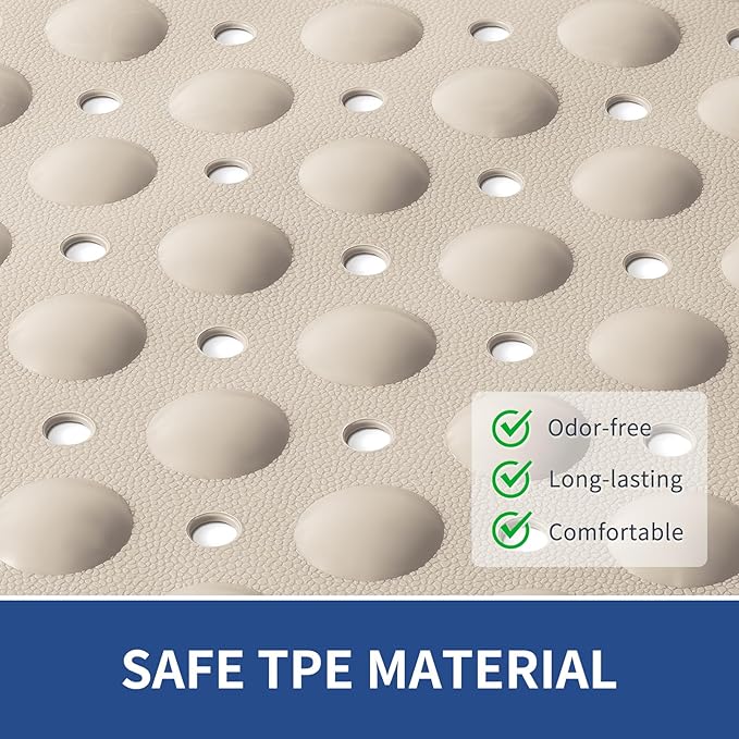 OTHWAY Large Shower Mat 34"x 23", TPE Non Slip Shower Mat for Walk in Shower Stall, Inside Shower Mats with Drain Holes Suction Cups, Anti-Slip for Elderly Kids (Apricot)