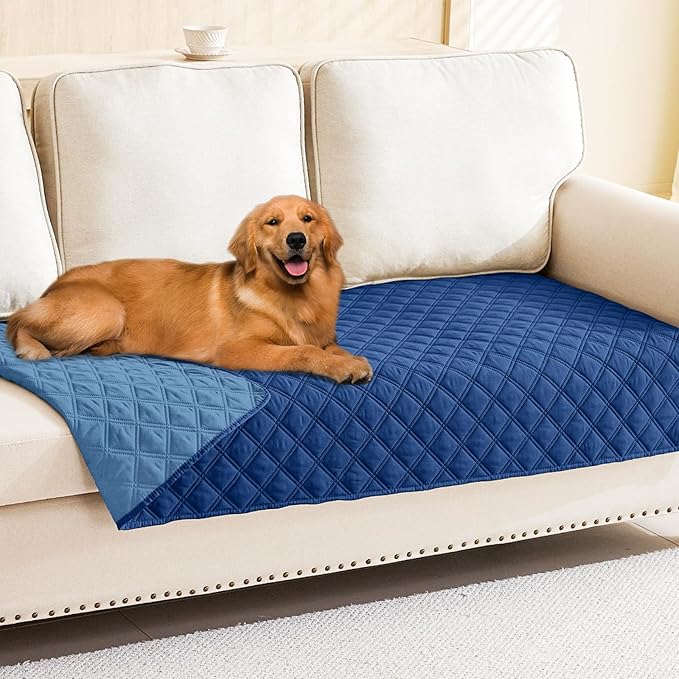 Smiry Waterproof Dog Bed Cover Pet Blanket, Soft Washable Dog Blanket for Furniture Bed Couch Sofa Reversible, Checkered (30"x90", Navy/Blue)
