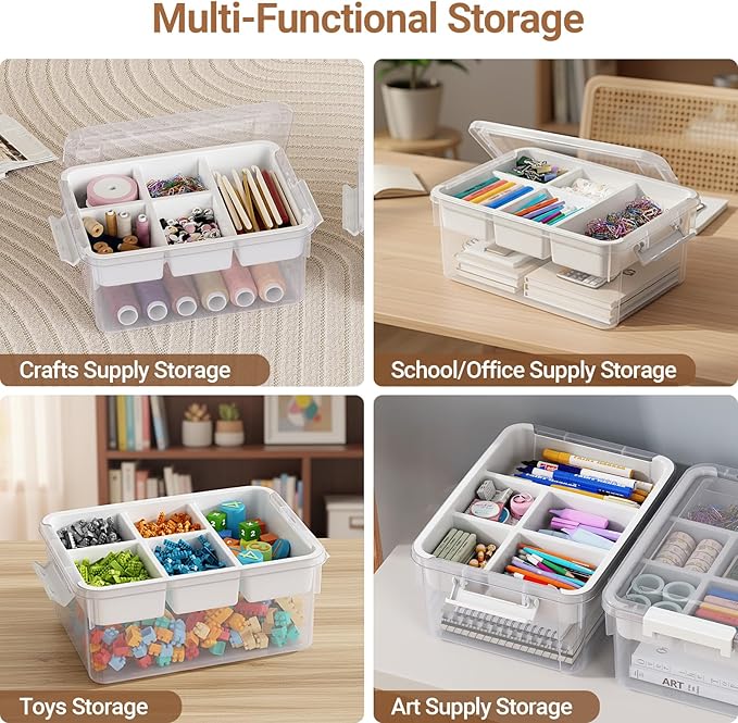 HOMETUK 20Qt Stackable Storage Bin with Lid & Tray, Clear Plastic Latching Box Organizer with Divider Portable 5Gal Container for Arts & Crafts, Home and Car Trunk Organization, 1Pack