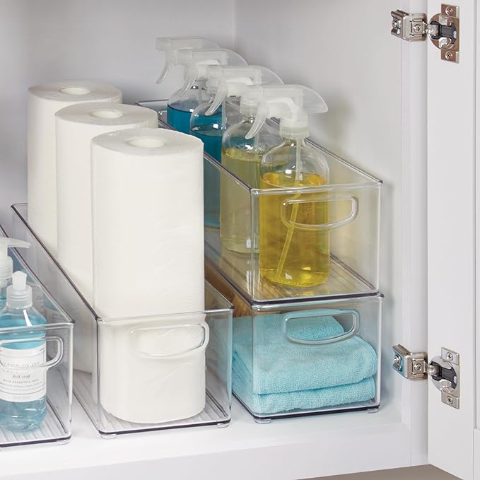 iDesign Plastic Stackable Pantry Bin - Storage Bin with Handles for Cabinets or Fridge - Set of 2 - Clear