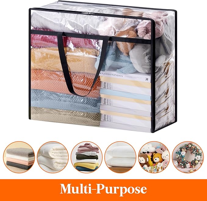 Lifewit 110L Large Clear Clothes Storage Bags, 3 Pack Plastic Vinyl Foldable Moving Bags with Zipper, Closet Organizers and Storage Containers for Blanket, Bedding, Duvet, Pillow, Comforter