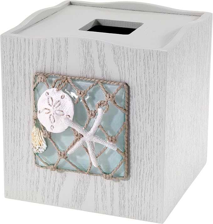 Avanti Linens - Tissue Box Cover, Decorative Resin Cover, Beach Inspired Bathroom Accessories (Seaglass Collection)