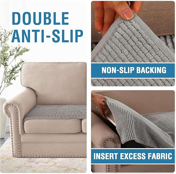 H.VERSAILTEX Plush Chenille Couch Cover for 3 Cushion Couch Anti Slip Washable Sofa Slipcovers Soft and Durable Furniture Protector for Dogs Cats Kids (27.5" x 71", Dove)