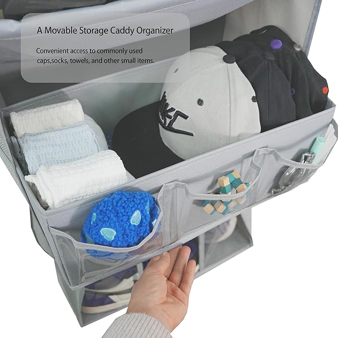 3in1 Over The Door Shoe Organizer with 5 Slanted Compartments,Removable Storage Bin & Transparent Pockets,Thickened Waterproof Oxford Fabric Shoes Rack for Shoes,Boots,Toys,Daily Essentials. (Grey)