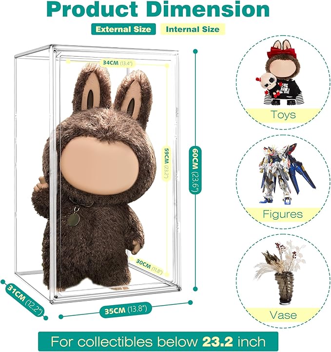 26 Inch Extra Tall Acrylic Display Case XXXXX-Large Tall Boots Shoe Box 13.8”x 12.2”x 23.6" Clear Collectible Display Cabinet with Magnetic Door,Stackable Long Boot, Multiple Pair of Shoes Storage Box