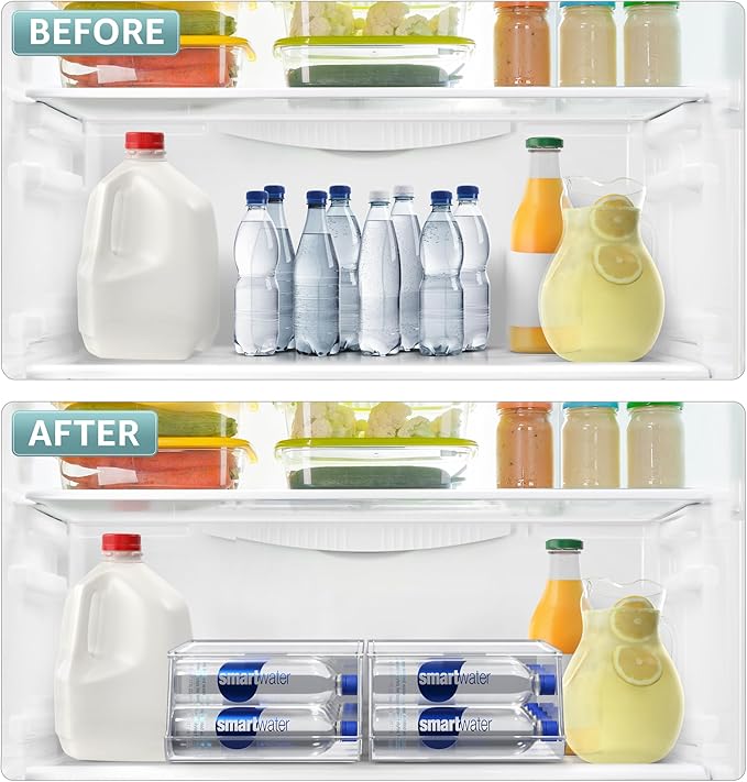 Sorbus Water Bottle Organizer for Fridge with Lid – Holds 9 Bottles – Stackable Drink Organizer for Refrigerator, Pantry, or Countertop – Clear BPA-Free Plastic Bottle Storage Holder (4 Pack)