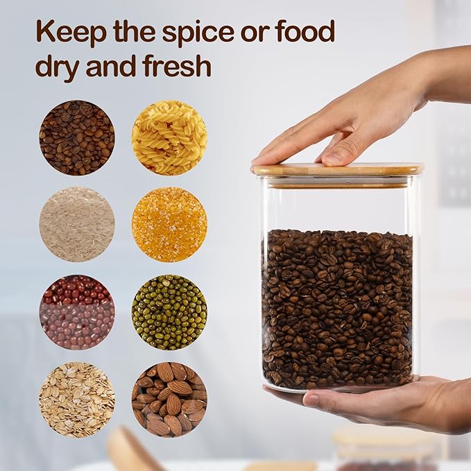 D2scrma 122oz Airtight Glass Square Storage Canister with Bamboo Lid Set of 2(3600ml*2) Large Storage Container Gallon Glass Jars, for Sugar, Flour, and Coffee bean (with Black Lable)