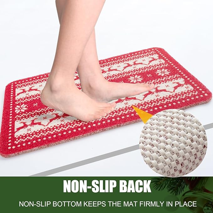 Hargiis Christmas Non-Slip Bathtub Mat, Anti Slip Shower Mat, Fast Drying Bathtub Mats, Foot Scrubber Mat, Anti Slip Mat for Tub, Floor, Bathroom, Kitchen, Home, Hotel (Reindeer Snowflake, 24"x16")