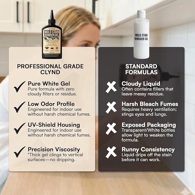 Stain Remover Gel - Low Odor, No Harsh Fumes - For Washing Machine Rubber Seal, Bathroom Grout and Caulk, Shower Tile Cleaner, HE Front Load Washer Safe, UV-Shield Black Bottle - 7 oz