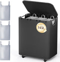 LAMU 145L Laundry Hamper with Wheels, Rolling Laundry Basket with Lid and 3 Removable Laundry Bag, Sturdy Large Capacity 3 Section Dirty Clothes Hamper for Laundry Room, Bedroom, Bathroom, Dorm, Black
