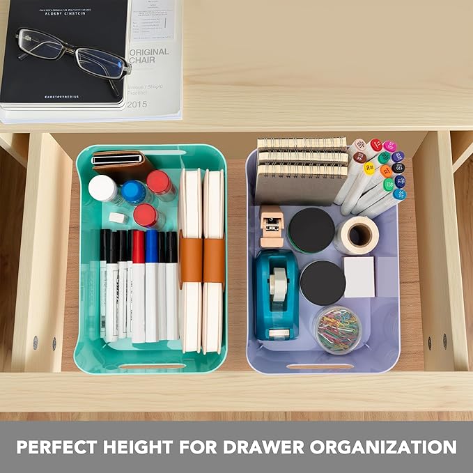 Tiawudi 12 Pack 4.5L Storage Bins, Plastic Storage Baskets for Home Classroom Organization, Multi-Use Organizer Bins for Cabinet, Pantry, Drawer, Closet, Countertop or Shelves, Colorful Containers