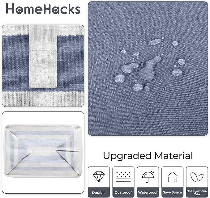 HomeHacks 2-Pack Large Laundry Basket, Waterproof, Freestanding Laundry Hamper, Collapsible Tall Clothes Hamper with Extended Handles for Clothes Toys in the Dorm and Family (Blue, 88L)