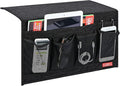 Zafit Linen 6 Pockets Bedside Caddy, Bedside Storage Organizer for Magazine, Remotes, Phone (Black)