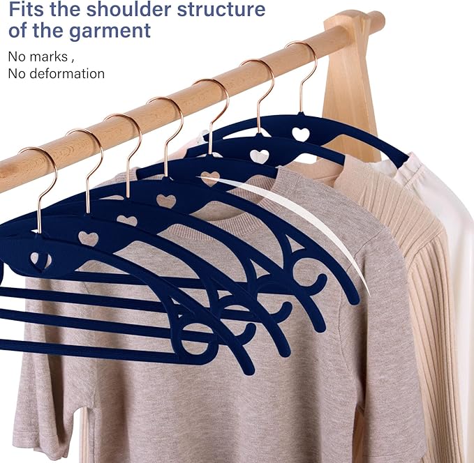 IEOKE Velvet Hangers 50 Pack: Felt Clothes Hangers Heavy Duty Shirt Sweater Hangers No Shoulder Bump Non Slip Slim Thin Coat Hangers for Closet - Blue