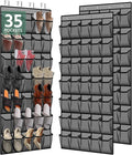 PAULONE 35 Pocket Over the Door Shoe Organizer,Reusable Breathable Large Mesh Bag Men's & Women's Sneaker Organizer,Shoe Organizer for Kids,Hanging Shoe Storage Hanging Bag (2PCS-Gray)