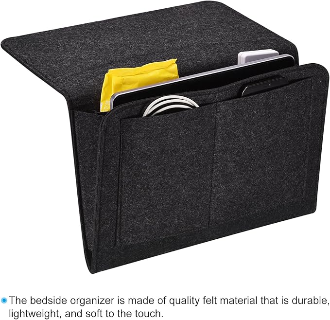 PATIKIL 13in Bedside Caddy, Bed Caddy Bedside Organizer Hanging 5 Pocket Soft Felt Bed Pockets Bedside Storage Organizer Remote Control Holder for Bedroom Phones Glasses, Grey