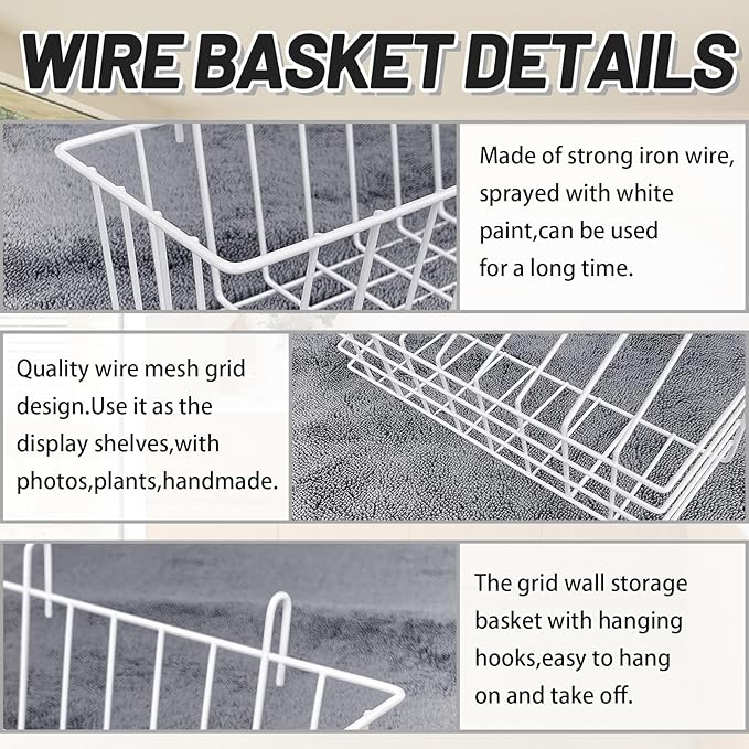 3PCS Wire Baskets,Metal Wire Storage Basket,Wall Hanging Bin and Display Basket for Kitchen,Cabinet,Pantry,Bathroom,Home Decor Supplies,Potted Plants,White