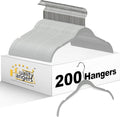 Quality Hangers Clothes Hangers 200 Pack - Non-Velvet Plastic Hangers for Clothes -Heavy Duty Coat Hanger Set -Space-Saving Closet Hangers with Chrome Swivel Hook, Non-Flocked Hangers (200, Gray)